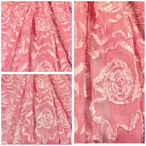 Apparel Fabric, Clothing Fabric, Sheer Netting Fabric, Pink Satin Ribbon Fabric, Couture Dress Fabric, Formal Fabric, Clothes Fabric