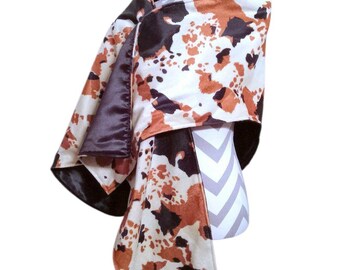 Faux Fur Animal Print Shawl, Cow Print Wrap, Reversible Wrap, Lined Shawl, Formal Stole, Gift For Her, Bridal Wrap, Black Brown Animal Print