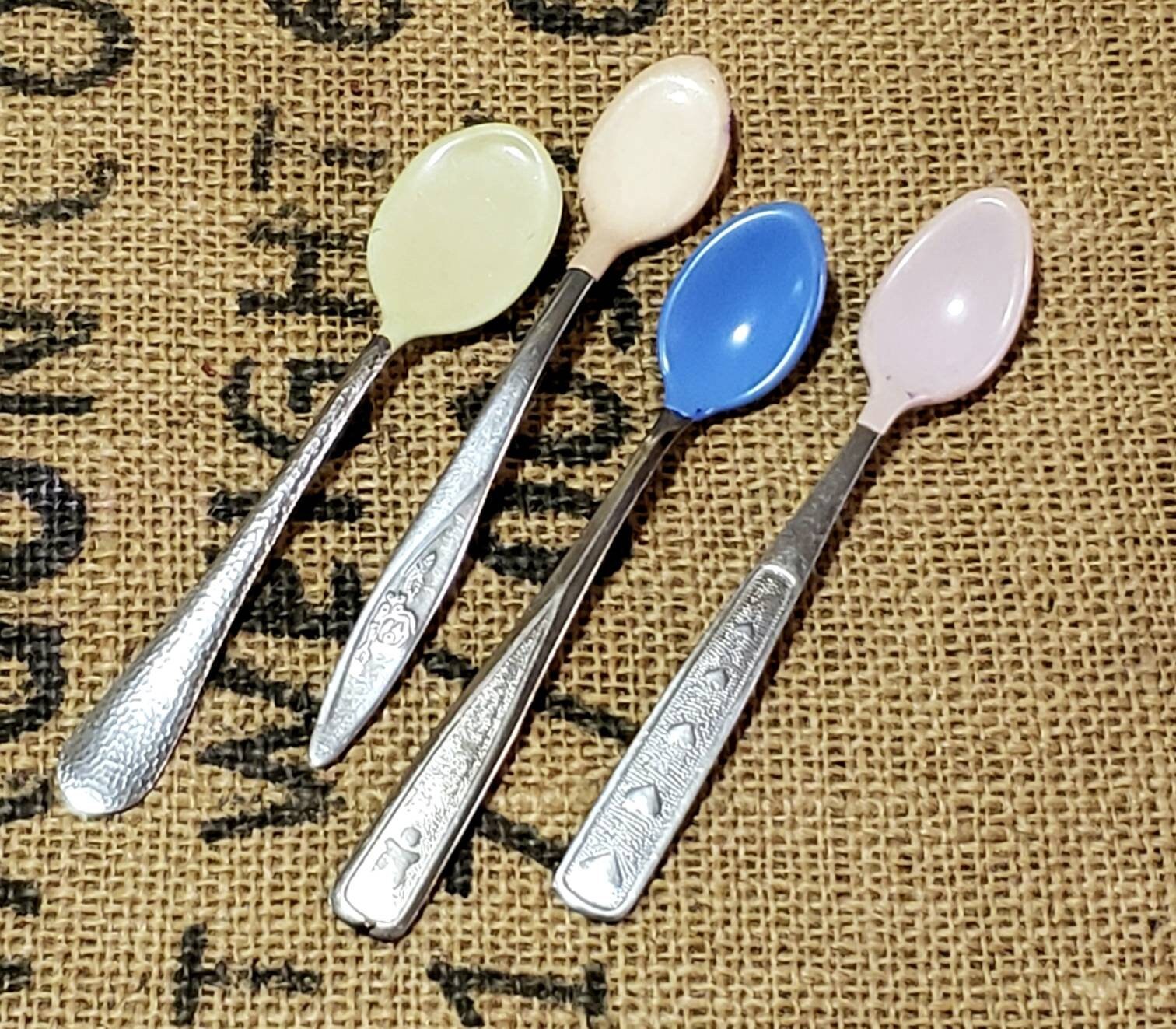 Set of 4 Vintage Baby Spoons in Great Colors & Handle Designs Etsy