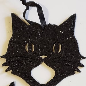 New Bethany Lowe Glittered Scaredy Cat Silhouette Halloween Ornaments, Glam Addition to Your Holiday Decor, Glitter Black Cat