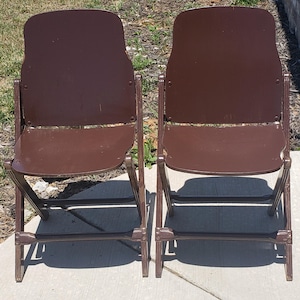 Paar vintage klapstoelen met houten latten, circa 1930 van Nordmark American Seating Company, Amerikaanse Bauhaus-stijl