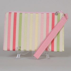 Wrist purse/Wristlet: Cream with multi colored satin ribbon stripes