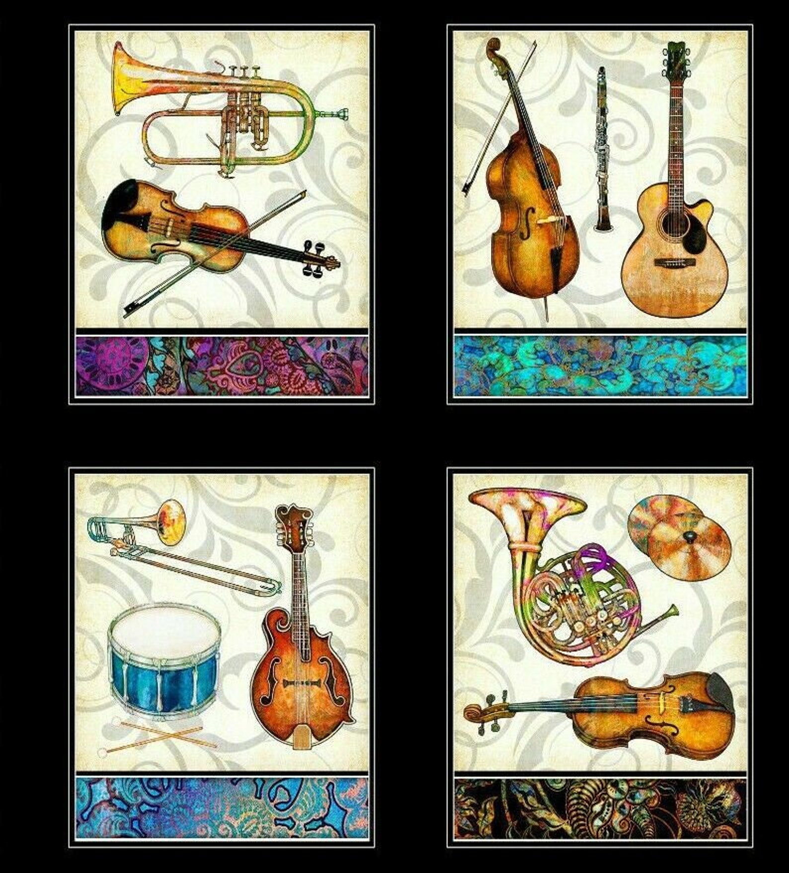 Musical Instruments Fabric Cotton Craft Quilting Large Panel Etsy