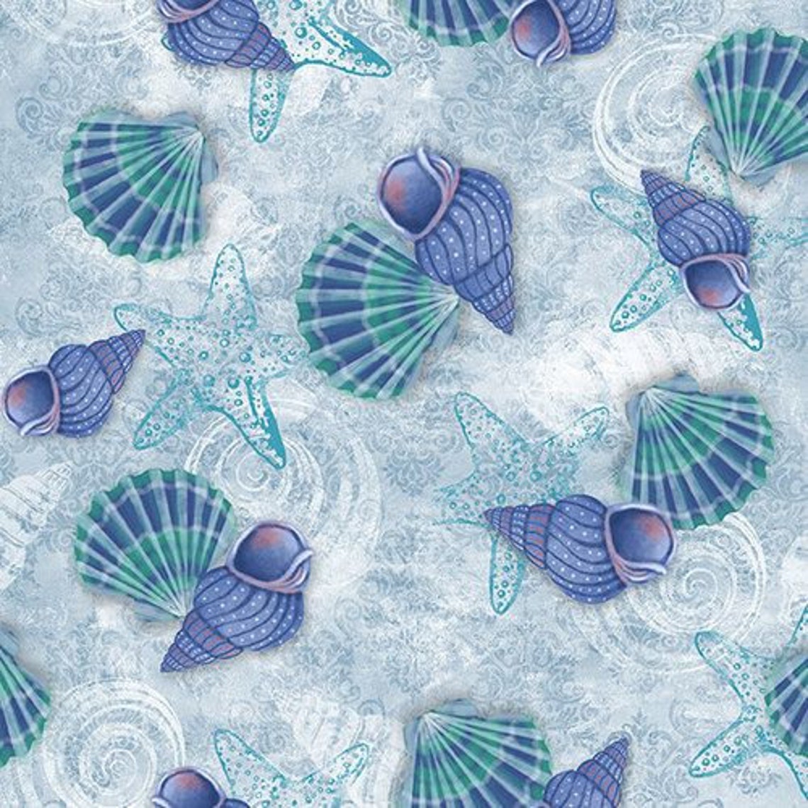 Seashells Fabric Fat Quarter Cotton Craft Quilting Coastal Etsy