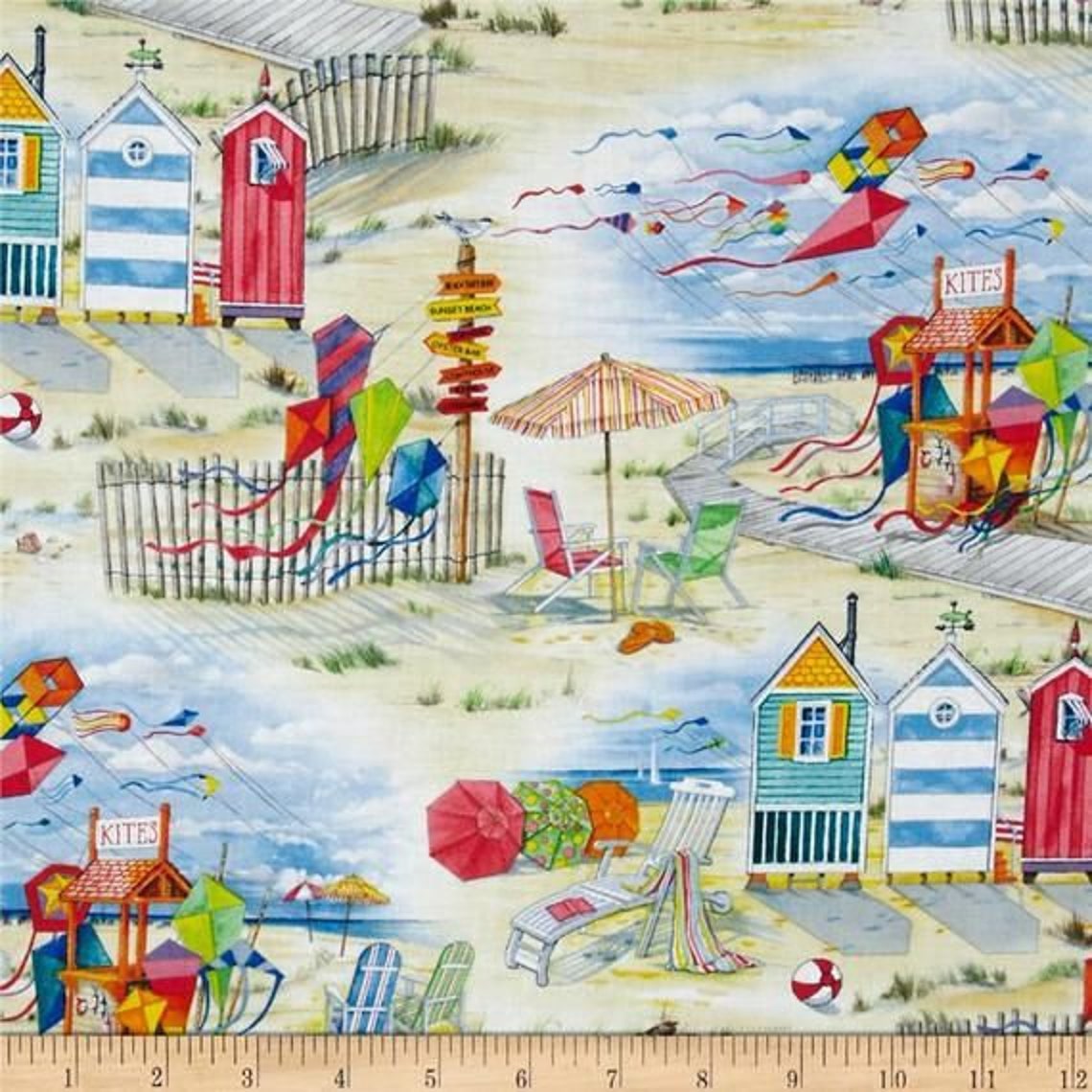 Seaside Beach Fabric Fat Quarter Cotton Craft Quilting Beach Etsy
