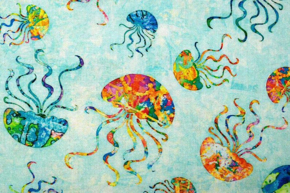 Jellyfish Fabric Fat Quarter 100 Cotton Craft Quilting Ocean Etsy