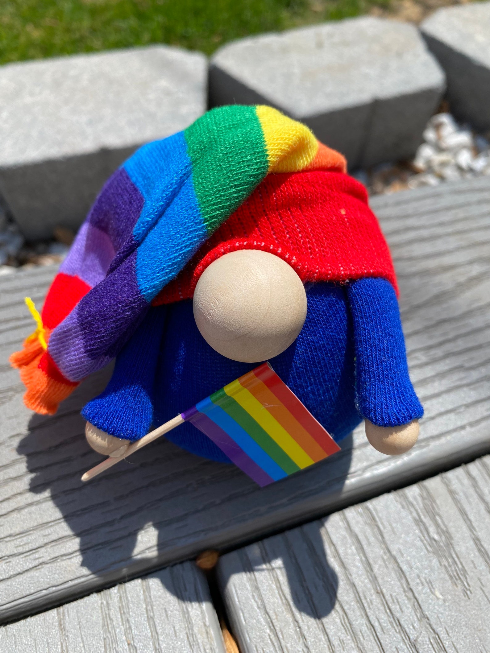 Rainbow Gnome Faceless Plush Doll - Scandinavian Tomte Pride LGBTQ Decor, Blue, 30x10cm