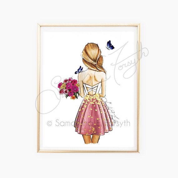 Fashion Illustration Print Fashion Sketch Back Of Girl Drawing Unique Custom Bridesmaid Gift Wall Art Sketch Chic Fashion Poster