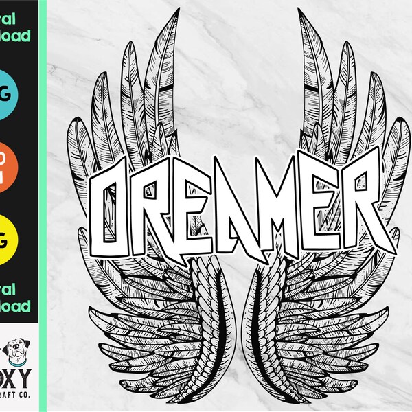 Dreamer with Wings | PNG | jpeg | printable | Sublimation | DTG | instant download | Digital File