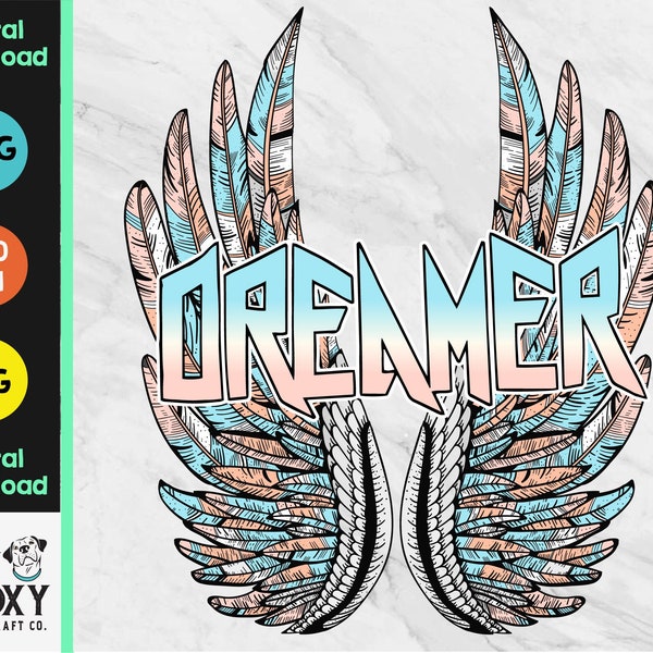 Dreamer with Wings | PNG | jpeg | printable | Sublimation | DTG | instant download | Digital File