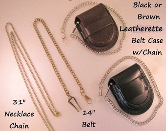 Vintage Style Pocket Watch Chains and Cases Your Choice Necklace Chain Belt Chain Leatherette Case wth Chain Gifts for Him Gifts for Dad