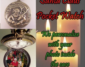 Custom SANTA CLAUS CHRISTMAS North Pole Pocket Watch with or without Your Personalized Photo Inside w/Your Choice of Chain Gifts for Boys