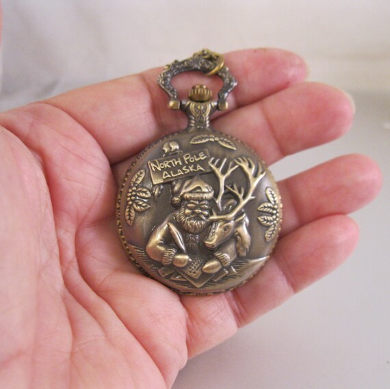 Northpole Santa Claus Christmas pocket watch North Pole Santa Bronze Pocket Watch Long Necklace / Unique  main image 2