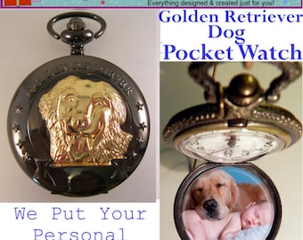 Vintage Style GOLDEN RETRIEVER Dog Pocket Watch w/Your Personalized Photo & Your Choice of Chain Birthday Gifts for Son Gifts for Dad