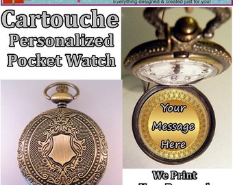 CARTOUCHE Personalized Pocket Watch w/Your Own Message Inside and Choice of Chain Gifts for Him Gifts for Men Gifts for Dad Gifts for Son
