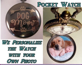 Orologio da tasca DOG MOM con o senza foto personalizzata, regali per la mamma - regali per la figlia - regali per la sorella - regali per il proprietario del cane