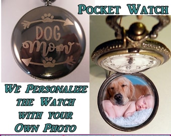 DOG MOM Montre de poche avec ou sans photo personnalisée Cadeaux pour maman - Cadeaux pour fille - Cadeaux pour soeur - Cadeaux pour propriétaire de chien