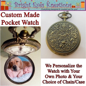 Custom ROMAN GREEK Pocket Watch with or without Your Personalized Photo Inside w/Your Choice of Chain Gifts for Guys Gifts for Him