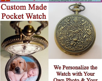 Custom ROMAN GREEK Pocket Watch with or without Your Personalized Photo Inside w/Your Choice of Chain Gifts for Guys Gifts for Him