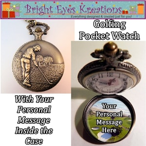 Custom Made Golf Golfing Pocket Watch with Your Personal Message Vintage Style Gifts for Golfers Gifts for Men Gifts for Him Gift for Golfer