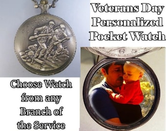 REGALO DEL DÍA DE LOS VETERANOS Reloj de bolsillo militar Foto personalizada Cadena de su elección Regalos para soldados Regalos para militares Regalos para veteranos