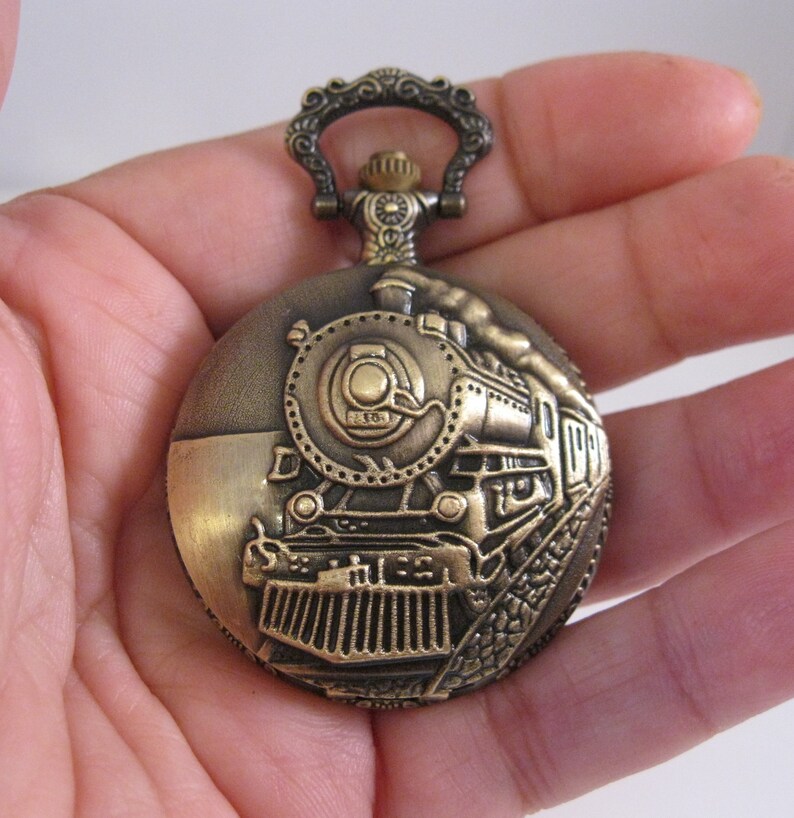 Antique Train Engine Railroad Pocket Watch with or without Your Photo w/31 Chain OR 14 Belt Chain OR Case Gifts for Dad Gifts for Men image 5