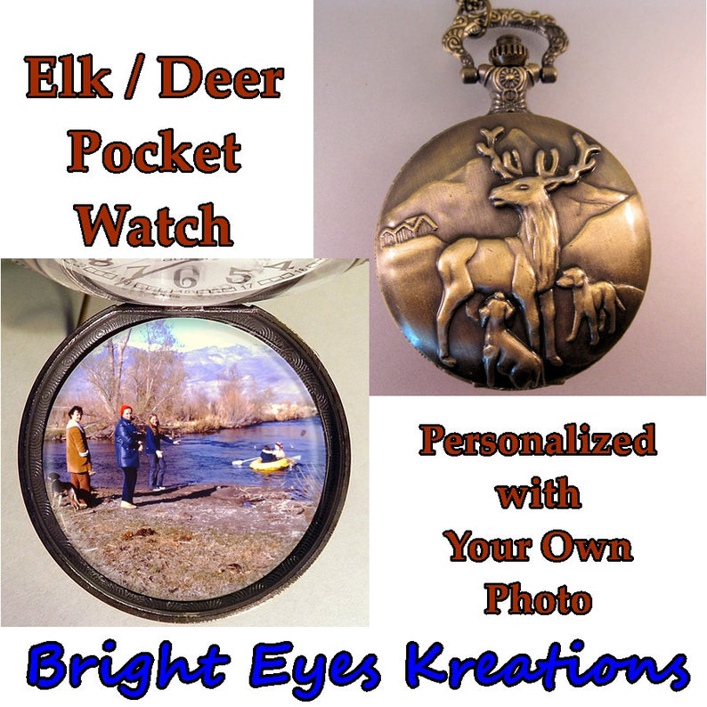 Elk Deer Hunter Custom Pocket Watch w/ Personalized Photo Etsy