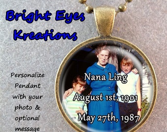 Personalized Photo Pendant or Key Chain Custom Made with Optional Message Memorial Wedding Birthday Anniversary Graduation Gift for Her