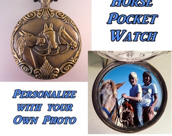 Horse Pocket Watch w/ Personalized Photo Gift for Horse Lover - Equestrian Gift - Gift for Dad - Gift for Mom - Gift for Daughter