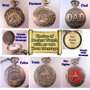 Pocket Watch with Your Personalized Message w/Your Choice of Chain Gift for Dad Gift for Brother Gift for Boyfriend Gift for Husband