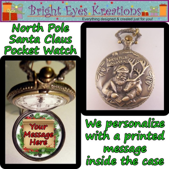 Northpole Santa Claus Christmas pocket watch North Pole Santa Bronze Pocket Watch Long Necklace / Unique  main image 3