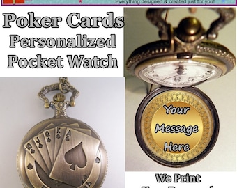 Personalized ROYAL FLUSH Poker Game Pocket Watch w/Your Choice of Chain Gifts for Poker Players Gifts for Card Players Gifts for Men