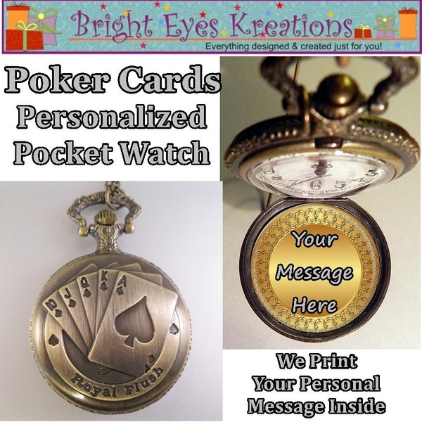 Personalized ROYAL FLUSH Poker Game Pocket Watch w/Your Choice of Chain Gifts for Poker Players Gifts for Card Players Gifts for Men