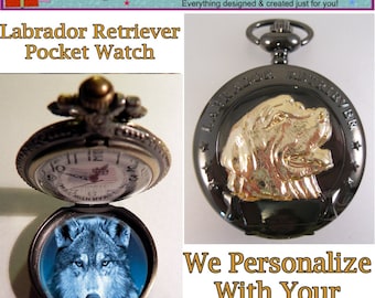 LABRADOR RETRIEVER Dog Vintage Style Pocket Watch w/Your Personalized Photo & Your Choice of Chain Birthday Gifts for Son Gifts for Dad