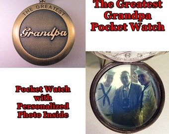 Grandpa Pocket Watch with Personalized Photo and Choice of Chain Gift for Grandpa Gift for Grandad Gift for Gramps Gift for Grandfather
