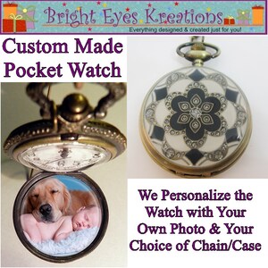 Custom HARLEQUIN Black & White Pocket Watch with or without Your Personalized Photo Inside w/Your Choice of Chain Gifts for Her Gift for Him
