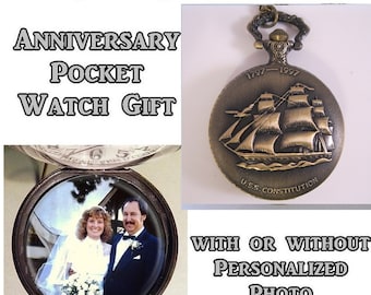 Reloj de bolsillo ANIVERSARIO con tu foto personalizada y cadena de tu elección Regalo de aniversario Regalo para papá Regalo para mamá Regalo para esposo