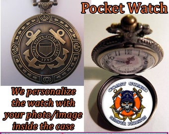 Coast Guard Pocket Watch with Your Personalized Photo Inside Gifts for Dad Gifts for Grandpa Gifts for Son Gifts for Brother Gifts for Mom