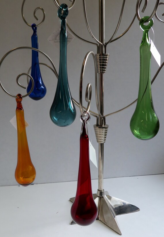 Glass Christmas Tree Decorations, Cobalt & Silver Hand Blown Glass