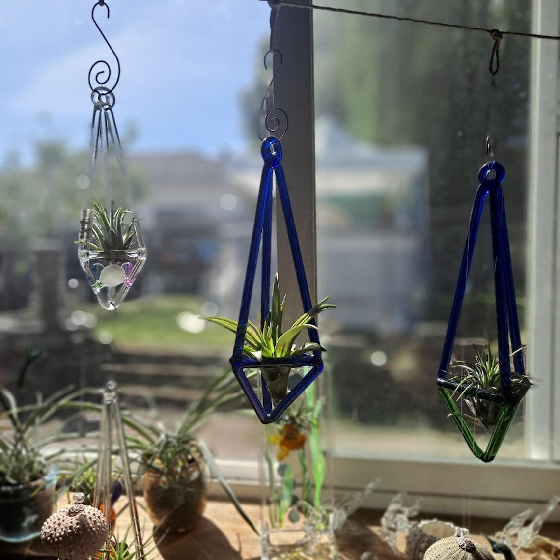 Colored Glass Air Plant Holder Air Plant Holder Desk Air Etsy