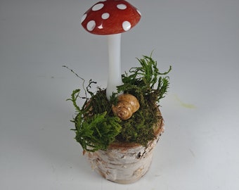 Mushroom Sculptures, Red Glass Amanita Mushrooms