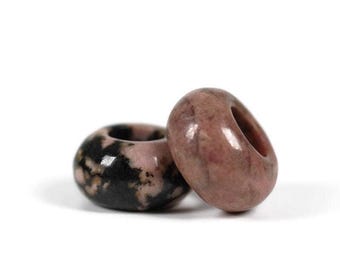Cuentas de rodonita para rastas / Juego de 2 cuentas - Orificio de 6 mm / Cuentas para rastas, Joyería para rastas, Accesorios para rastas, Joyería para rastas, Cuentas de piedra para rastas