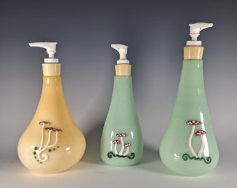 Hand blown Glass Mushroom Soap Dispensers