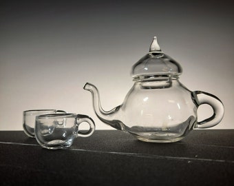 Miniature Glass Tea Pot and Cups 1:6 scale