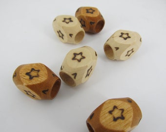 Star wood burned  dread bead  Light or Dark 9 mm bead hole