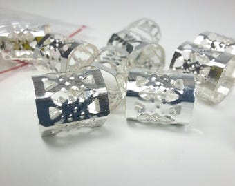 Paquete de 20 cuentas ajustables de 4 a 10 mm con agujero para cuentas, cuentas cortas plateadas de filigrana para rastas, cuentas de metal para rastas, accesorios para rastas, cuentas de rastas, joyería para rastas