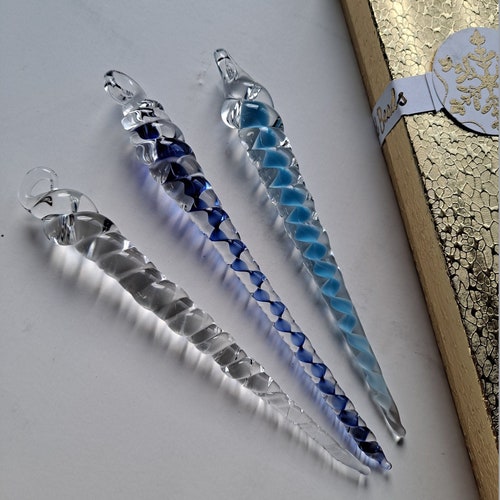 Icicle -Unique- COULEUR PERSONNALISÉE - Glaçons en verre soufflé à la main avec boîte-cadeau, Ornement d'arbre de Noël en verre, Décoration de fenêtre attrape-soleil