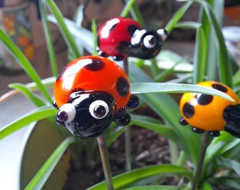 Glass Lady Bug Plant Pals, House plant and Fairy Garden Decor