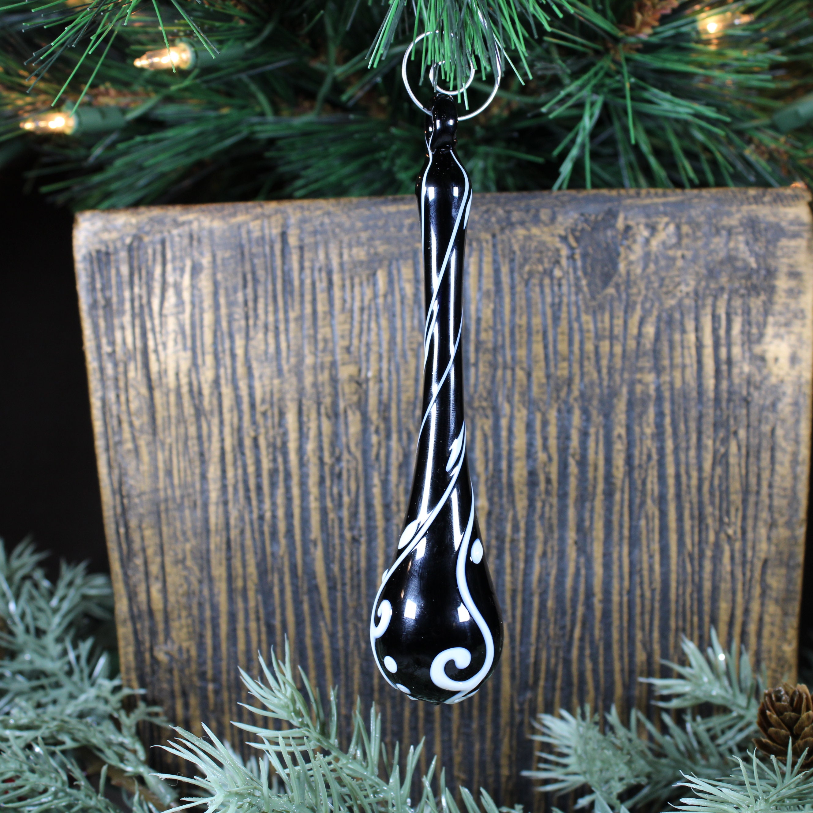 Schwarzer Tropfen Ornament mit Rollenarbeit Mundgeblasener | Etsy