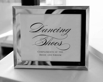 Dancing Shoes Sign - Instant Download - 8 x 10, Wedding Signage, Wedding Sign, Compliments of the Bride and Groom, Navy Font
